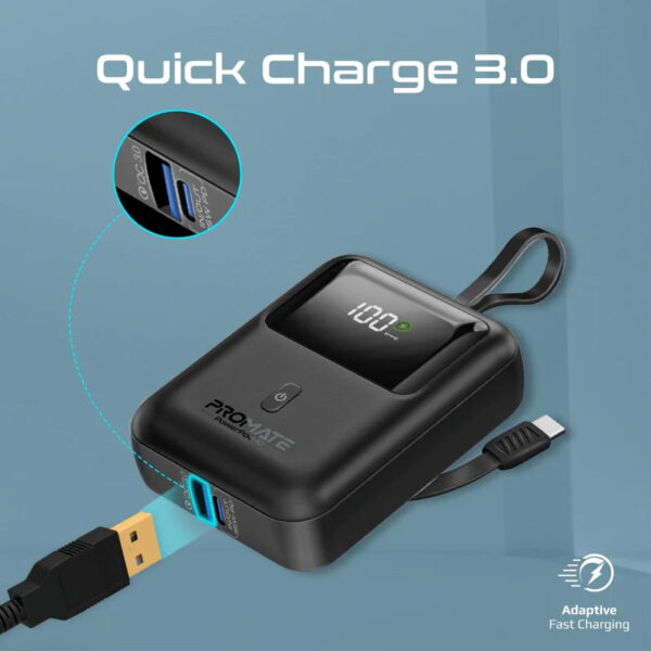 پاوربانک پرومیت مدل POWERPOD-10.BLK ظرفیت ۱۰۰۰۰ میلی‌آمپرساعت